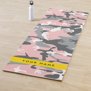 Tapete De Yoga Camuflagem Rosa e Cinza Personalize seu nome
