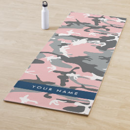 Tapete De Yoga Camuflagem rosa e Cinza Seu nome Personaliza