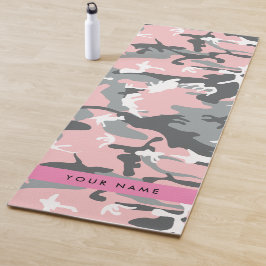 Tapete De Yoga Camuflagem rosa e Cinza Seu nome Personaliza