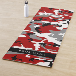 Tapete De Yoga Camuflagem Vermelha e Cinza Seu nome Personaliza