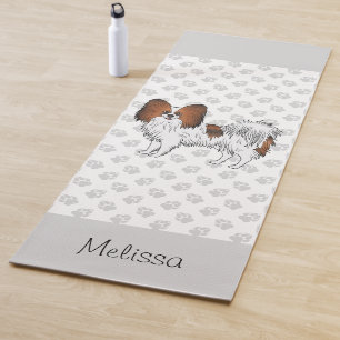 Tapete De Yoga Cão De Papillon Vermelho Com Patas E Nome Personal