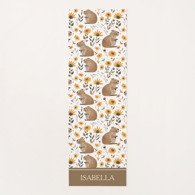 Tapete De Yoga Capivara Floral Personalizada (Frente)
