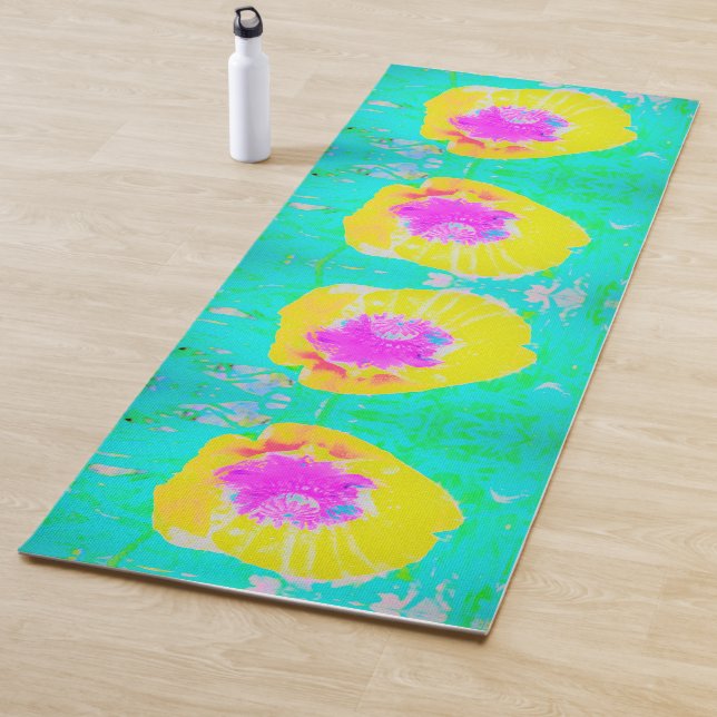 Tapete De Yoga Cápsula amarela com centro rosa quente em turquesa (In Situ)