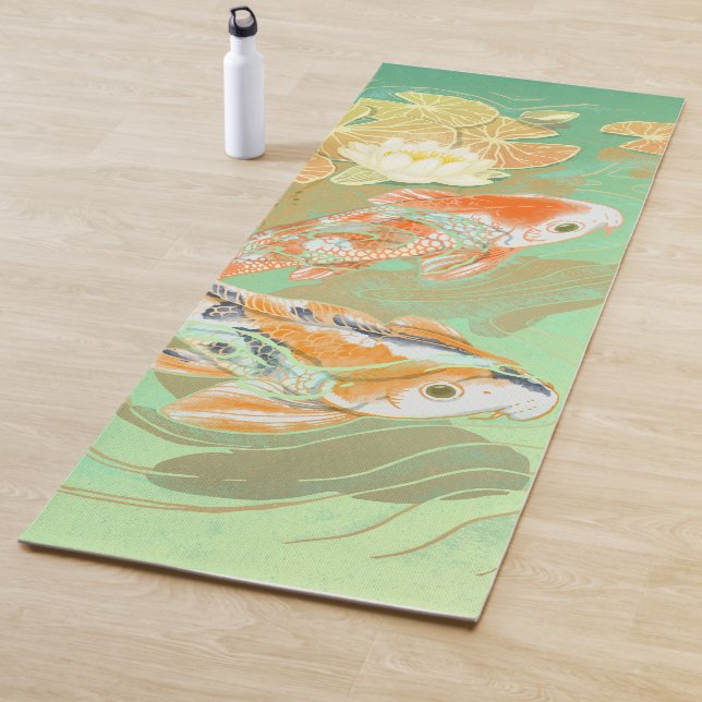 Tapete De Yoga Carp Koi Fish Water Lily Pond Yoga Mat (In Situ)