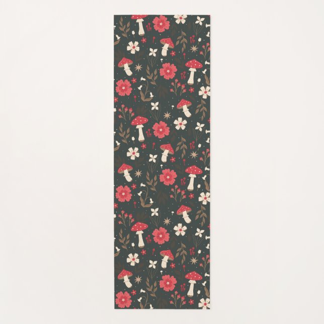 Tapete De Yoga Casca botânica escura floral de cogumelo (Frente)
