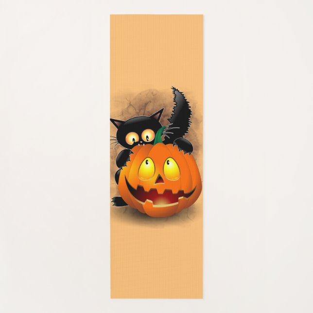 Tapete De Yoga Cat Fun Halloween Character biting a Pumpkin  (Frente)