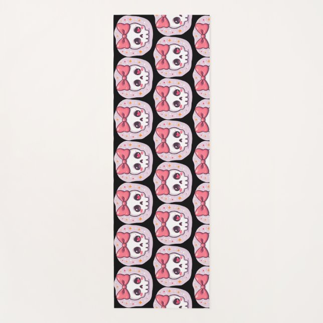 Tapete De Yoga Caveira Pastel Goth com Laço Fofo (Frente)