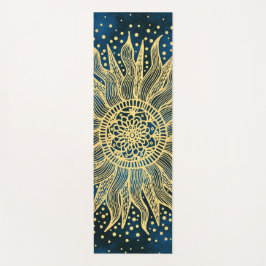 Tapete De Yoga Celestial Blue Dourado Mandala Sun