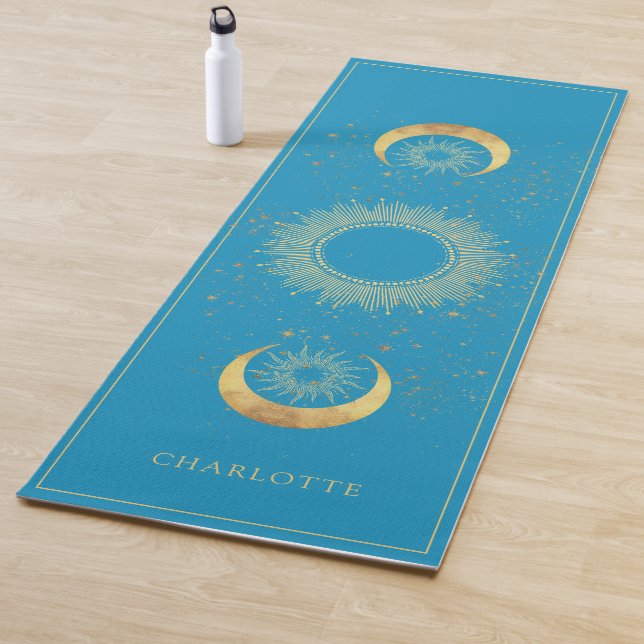 Tapete De Yoga Celestial Gold Sun Moon Turquoise (In Situ)