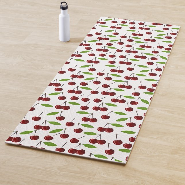 Tapete De Yoga Cereja Vermelha, Padrão De Cerejas, Folhas, Fruta (In Situ)