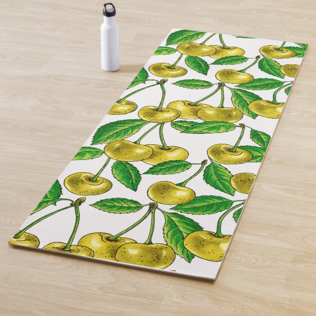 Tapete De Yoga Cerejas amarelas em branco (In Situ)