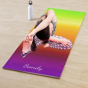 Tapete De Yoga Céu Sunset Verde, Laranja, Roxo Adicione Seu Nome