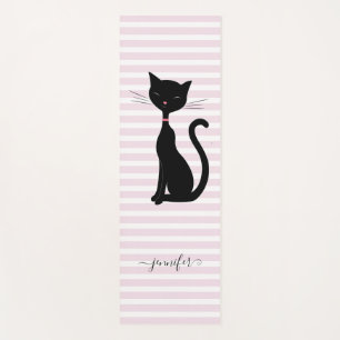 Tapete De Yoga Chic Black Cat Personalizado Nome Rosa Strike