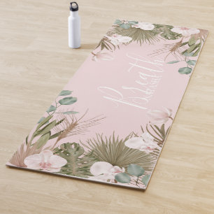Tapete De Yoga Chic Boho Botânico "Respiração" Personalizado