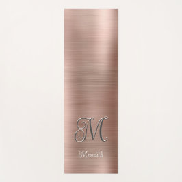 Tapete De Yoga Chic Custom Monogram Pink Brushed Metallic Script 