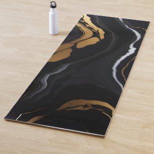 Tapete De Yoga Chic Elegante negro ouro amarelo Faux Marble