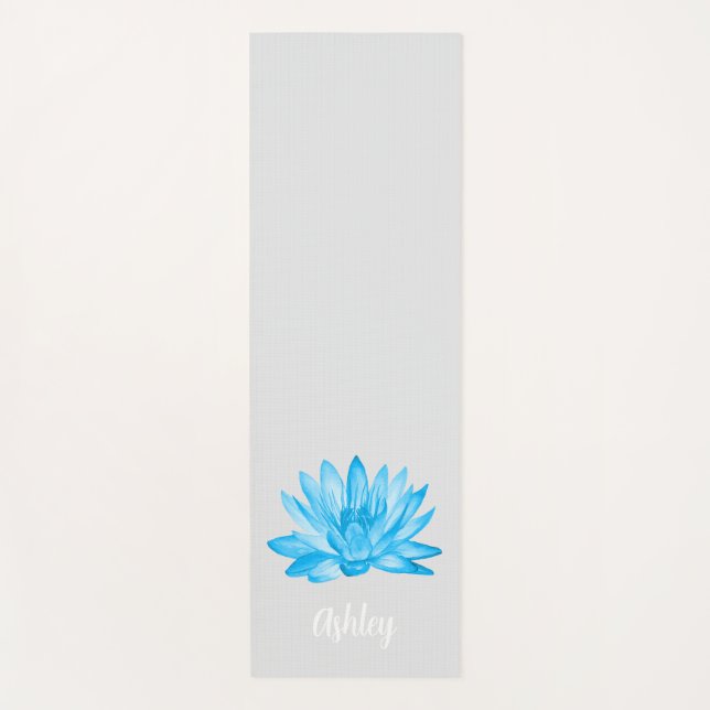 Tapete De Yoga chic lotus baby blue personalized script (Frente)