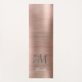 Tapete De Yoga Chic Monograma Personalizado Rosa Script Metálico