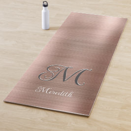 Tapete De Yoga Chic Monograma Personalizado Rosa Script Metálico