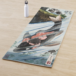 Tapete De Yoga Chinoiserie Carpas Koi Cachoeira Arte Japonesa