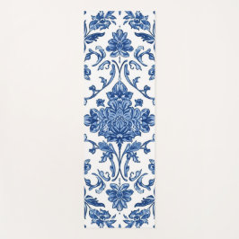 Tapete De Yoga Chinoiserie Floral Azul em Aquarela Branca
