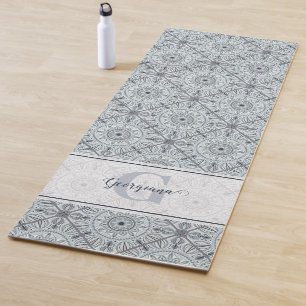 Tapete De Yoga Cinza de Harmonia Floral Personalizada Mandala