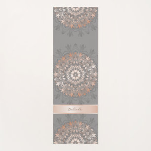 Tapete De Yoga Cinza Dourada rosa Floral Mandala Monograma