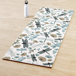 Tapete De Yoga Cinza-Dragonfly Na moda Chic Flores Blues