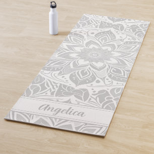 Tapete De Yoga Cinza e Matriz Branca de Mandala Yoga com seu próp