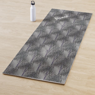 Tapete De Yoga Cinza E Padrão De Abstrato De Árvore Prateada Pers