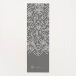 Tapete De Yoga Cinza Elegante Mandala Personalizada (1 lateral)