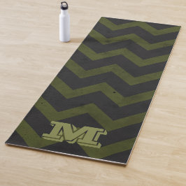 Tapete De Yoga Cinza escura do exército verde-vintage chevron Mon