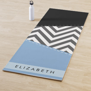 Tapete De Yoga Cinza Zigzag, Cinza Chevron, Azul, Seu Nome