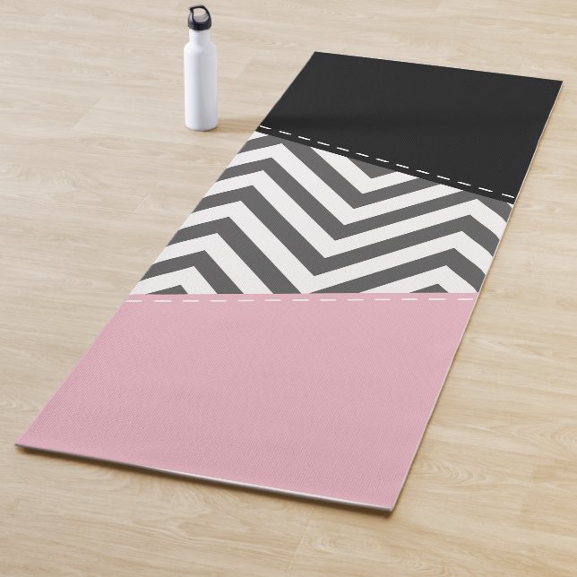 Tapete De Yoga Cinza Zigzag, Cinza Chevron, Zigzag Patterno, Rosa (In Situ)