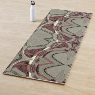 Tapete De Yoga Cinzas e Arte Abstrato Vermelha