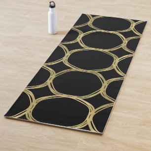 Tapete De Yoga Círculos Dourados e Moderno Preto Elegante e Tendê