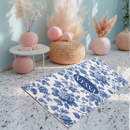 Tapete De Yoga Classic Vintage Blue French Toile Floral Engraving