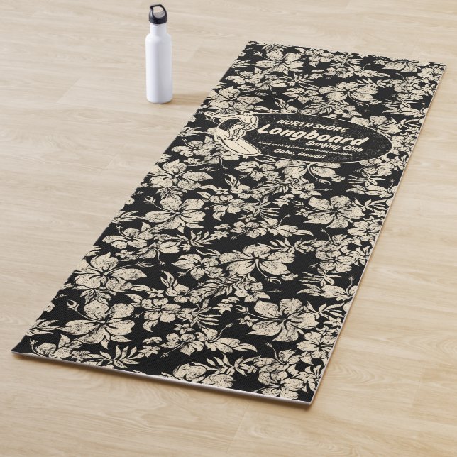 Tapete De Yoga Club Surfing Longboard Logo e Hibiscus Hawaiian (In Situ)