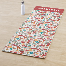 Tapete De Yoga Cogumelos e Meio século Floral Nome Personalizado 