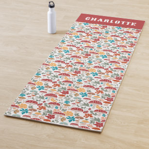 Tapete De Yoga Cogumelos e Meio século Floral Nome Personalizado