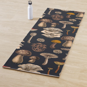 Tapete De Yoga Cogumelos Selvagens em preto de grafite