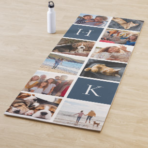 Tapete De Yoga Colagem de Fotos Personalizada da Família Monogr