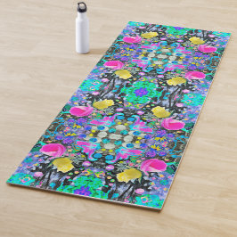 Tapete De Yoga Colagem de Lírio Stargazer, Rosa e Hibisco Rosa
