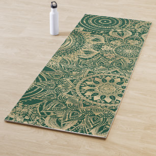 Tapete De Yoga Coleção Dourada de Mandala Verde