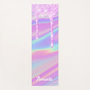 Tapete De Yoga Coloque Drivers de Ideia de Garota Rosa Holográfi