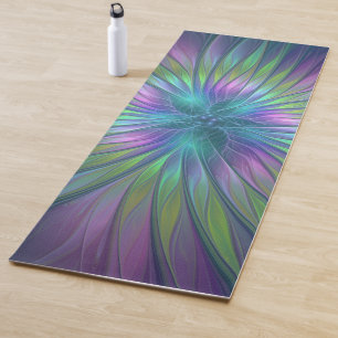 Tapete De Yoga Colorida Shiny Fantasy Flor Abstrato Arte Fractal