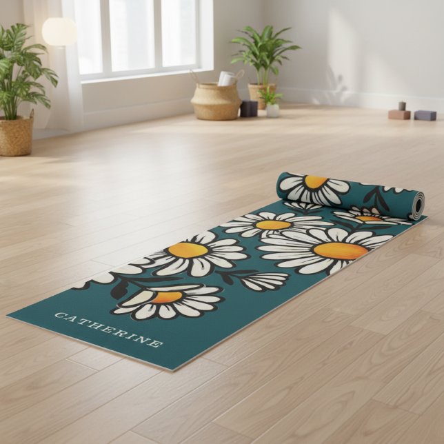 Tapete de Yoga com Padrão Floral Boho e Nome Perso (Criador carregado)
