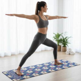 Tapete de Yoga com Padrão Floral Retro Personaliza