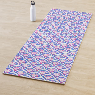 Tapete De Yoga cor damasco floral azul