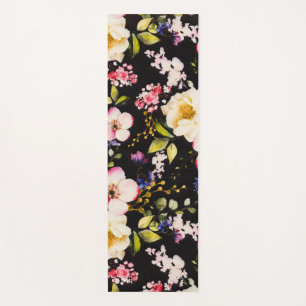 Tapete De Yoga Cor-de-água Cor rosa Rosas amarelas pretas Fundo p